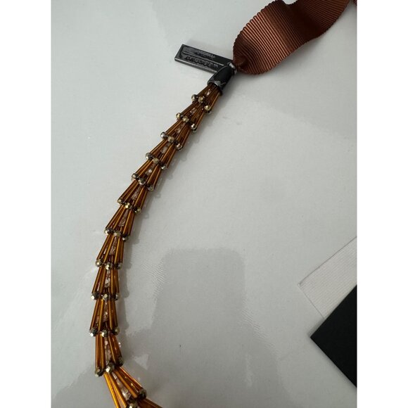 Max Mara Zinnia Wrap Beaded Ribbon Necklace NWT $250 - Picture 7 of 9